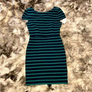 New With Tags Forever 21 Bodycon Navy Green Striped Business Dress